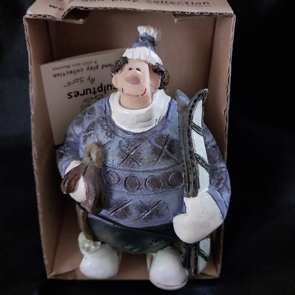 Vtg Sara MEADOWS Balloon People "Skier" Pottery Sculpture Winter